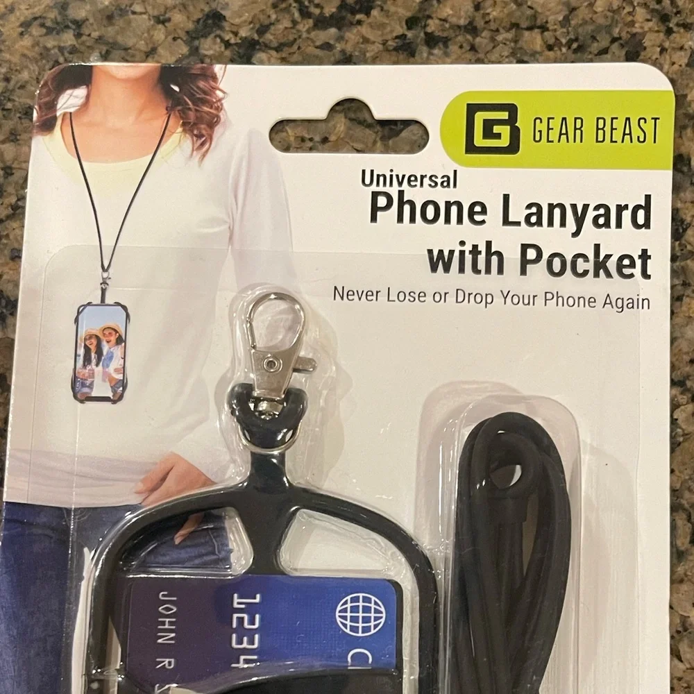Gear Beast Black Universal Phone Lanyard with Pocket for cash & credit cards NWT
